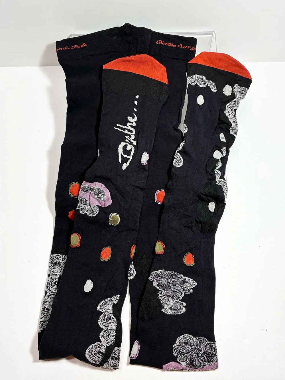 Berthe France Polka Dot Swirl Pattern Opaque Tights Black Multi Size 3/4 (M/L)